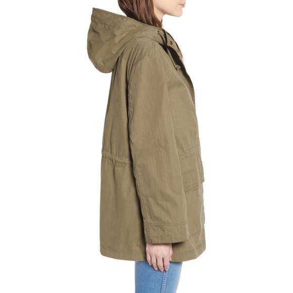 madewell  anorak snap front cotton raincoat in olive, size medium - Picture 10 of 13